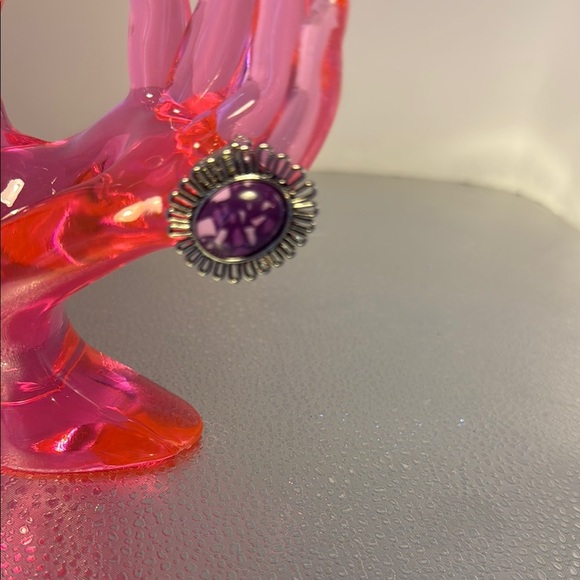 Purple and Silver Statement Earrings - Picture 2 of 6